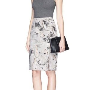 Theory Phereniki Marble Print Silk Straight Pencil Skirt Side Slit - Sz 4